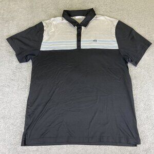 Travis Mathew‎ Polo Shirt Mens 2XL XXL Black Striped Pima Cotton Blend Golf